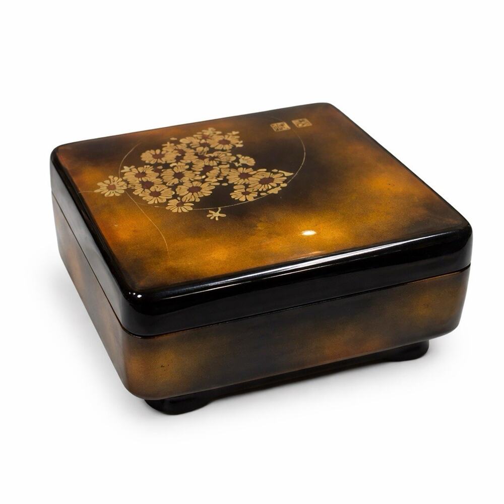 Vintage Japanese Lacquer Jewelry Writing Box Gold Floral MCM Chinoiserie Decor